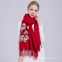 Fashion women warm winter wool scarf embroidery pattern pashmina shawl